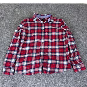 Lands' End Red Plaid Flannel Button Down‎ Shirt XL Cotton Long Sleeve Casual *